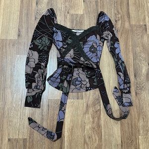 Lacey Brown Floral Blouse with Waist Straps